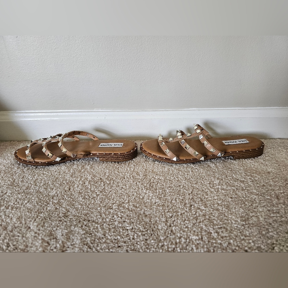 Steve Madden Tan Silver Embellished Sandals Size‎ 7 - Picture 3 of 5